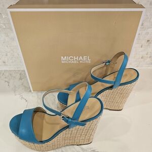 Michael Kors Turquoise Blue Wedge Sandals